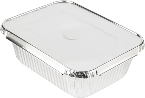Miniatura 2 de Rectangular Aluminum Lid for 5 LB Aluminum Oblong Pan Foil Laminated Underside for Heat Retention Disposable Flat Covers for Catering Takeout
