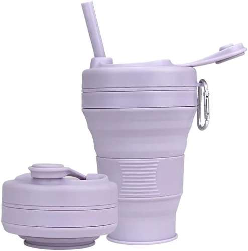 Miniatura 10 de Taza de Café de Silicona con Pajita y Tapa, Tazas Plegables para Viajar, 20oz, Taza de Agua Plegable Ligera para Picnic, Senderismo, Camping, Negro