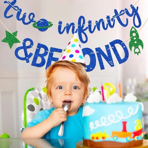 Miniatura 6 de Infinity and Beyond - Cartel de segundo cumpleaños – Decoración de fiesta temática espacial (azul)
