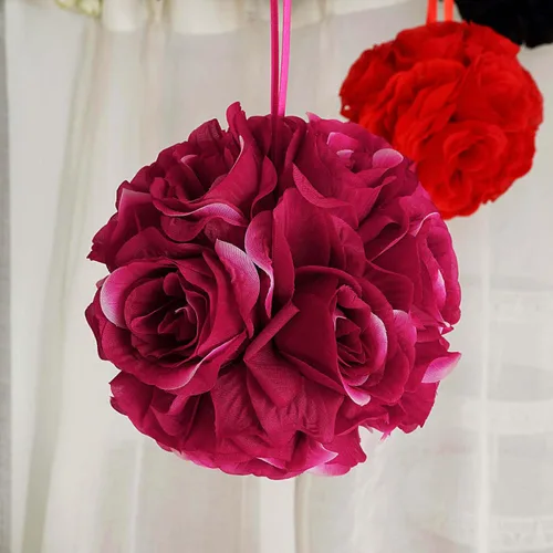 Miniatura 13 de Efavormart - Paquete de 2 bolas de flores artificiales de seda de 7 pulgadas, bola de besos con cinta colgante para pasillo de boda y centros