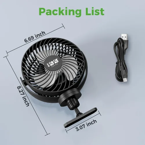 Miniatura 7 de 10L0L Ventilador magnético para carrito de golf recargable, 10000 mAh N54 Ventilador de enfriamiento portátil con 3 velocidades, cabezal giratorio