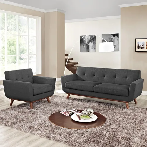 Miniatura 10 de Modway Engage - Sillón de una pieza tapizado con tela y sofá de dos piezas de estilo de mediados de siglo, Textil, Celeste