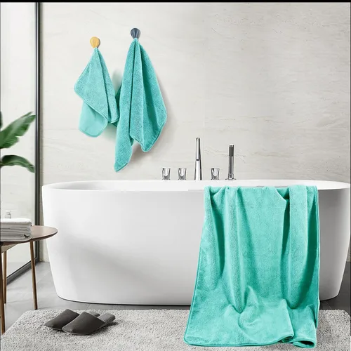 Miniatura 3 de POLYTE Oversize, 60 x 30 in., Juego de toallas de baño de microfibra de secado rápido, sin pelusas, 6 piezas (Aqua)