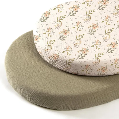 Miniatura 54 de lulumoon Sábanas de muselina para moisés para bebé: sábanas ajustables suaves para moisés de cabecera para niños y niñas Oliva y Crema