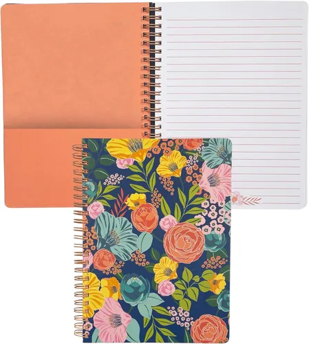 Miniatura 26 de Steel Mill & Co - Cuaderno de espiral mini lindo, 8.25" x 6.25", diario con tapa dura y 160 páginas forradas, diseño floral naranja Anaranjado floral
