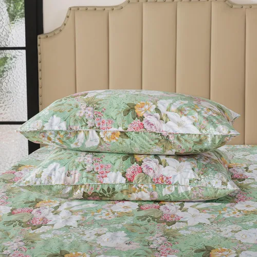 Miniatura 8 de FADFAY Juego de sábanas tamaño King, 100% algodón, elegante ropa de cama de granja con hojas verdes menta y flores blancas, sábana suave
