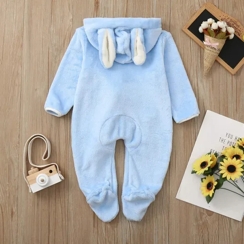 Miniatura 3 de Mono con capucha de conejo de vellón para bebés y niñas, con cremallera, lindo conejito, mullido para invierno, cálido, suave, acogedor mameluco