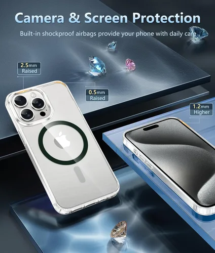 Miniatura 568 de FNTCASE Funda para iPhone 13 Pro-Max: Fundas magnéticas transparentes compatibles con Magsafe Slim anti amarillamiento protección contra caídas