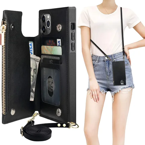 Miniatura 25 de Bocasal Funda tipo cartera cruzada para iPhone 11 Pro Max con tarjetero, protector de ranura para tarjetas con cremallera, a prueba de golpes