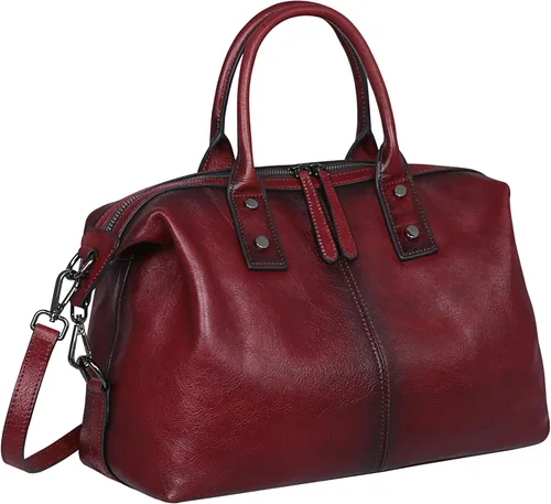 Miniatura 12 de Iswee - Bolso de hombro de cuero genuino, bolso tote con diseño de morral, con asa superior, bolso de gran capacidad, bolso cruzado