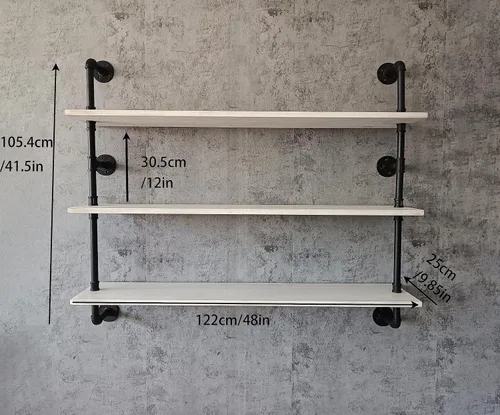 Miniatura 2 de HDDFER - Estantería industrial para tuberías rústicas en blanco, estantes de pared de tubería industrial con tablas de madera, estantes flotantes