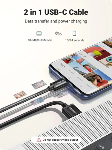 Miniatura 7 de UGREEN Paquete de 2 cables USB C de 3A de carga rápida, USB A a tipo C, cable trenzado USB C compatible con iPhone 16/16 Plus/16 Pro/15, Samsung