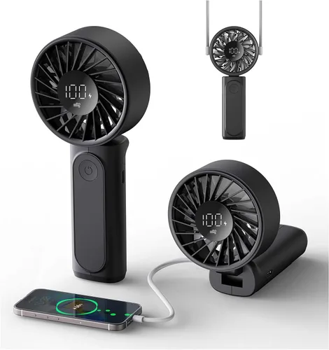 Miniatura 10 de Peiyuu Ventilador portátil, recargable de 4000 mAh, mini ventilador de escritorio plegable de 180° con 6 velocidades de viento, pantalla digital