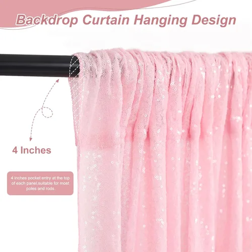 Miniatura 5 de Cortinas de fondo de lentejuelas rosas de 2 piezas, 2 pies x 8 pies, fondo de fotografía, cortina para fiestas con purpurina, fondo de boda, tela