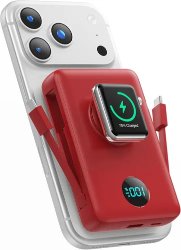 Miniatura 18 de Cargador portátil magnético 6 en 1 para iPhone con cables integrados, 10800 mAh 25 W PD cargador de energía de carga rápida, 6 salidas de pantalla