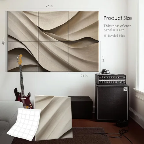 Miniatura 5 de Paquete de 6 paneles absorbentes de sonido de 72x48 pulgadas Paneles acústicos para paredes para el hogar, la oficina o el estudio – Diseño Cortinas