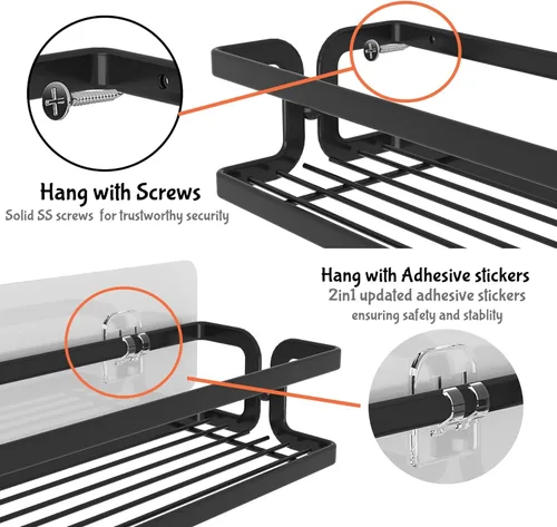 Miniatura 6 de Paquete de 3 soportes de pared para especias con soporte para toallas de papel y ganchos, estante de especias colgante con tornillo o adhesivo, Negro