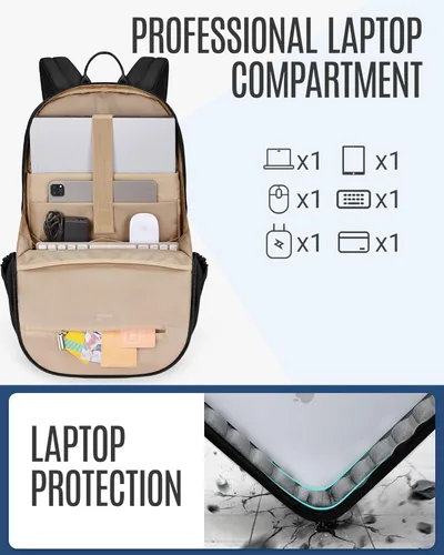 Miniatura 4 de Mochila para laptop LIGHT FLIGHT, mochila para laptop para mujeres, mochila de viaje para laptop, mochila grande para la escuela universitaria, Negro