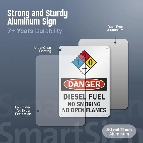 Miniatura 5 de Señales de seguridad SmartSign. Mensajes: "Danger: Diesel Fuel No Smoking No Open Flames", letras negras o rojas sobre fondo blanco., 1 Letrero