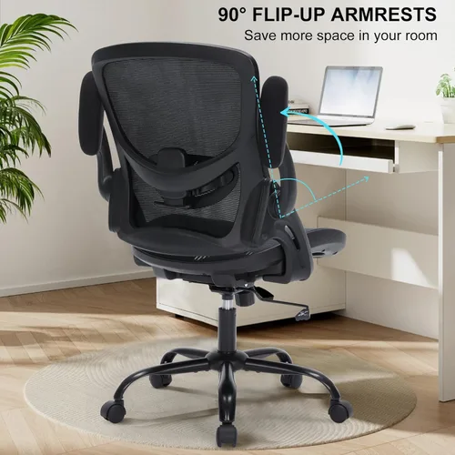 Miniatura 6 de Silla de oficina ergonómica con brazos abatibles, silla de escritorio de malla que ahorra espacio con soporte lumbar ajustable y reposacabezas