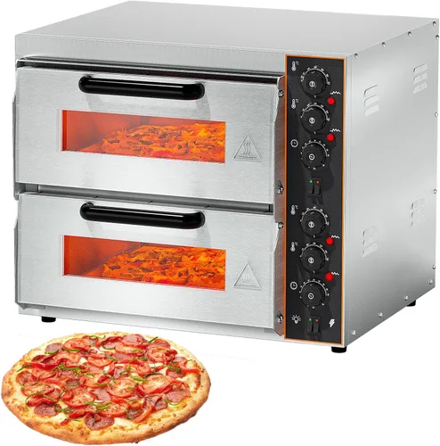 Miniatura 7 de Shikha Horno de pizza comercial de 16 pulgadas, doble cubierta, 3000 W, 110 V, horno eléctrico multiusos, tostadora para hornear, asador, capacidad