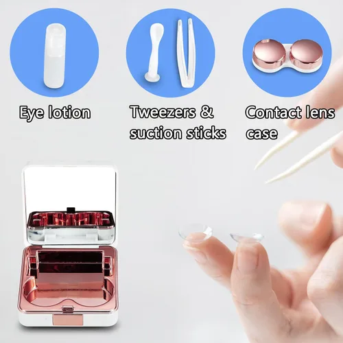Miniatura 6 de MUQING Gafas portátiles y estuche de contacto 2 en 1, estuche de contacto de viaje, soporte para caja, incluye espejo integrado, pinzas, botella