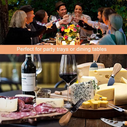 Miniatura 6 de Juego de cuchillos de queso de 6 piezas, cuchillos de queso de acero inoxidable con mango de madera de acacia para tabla de embutidos