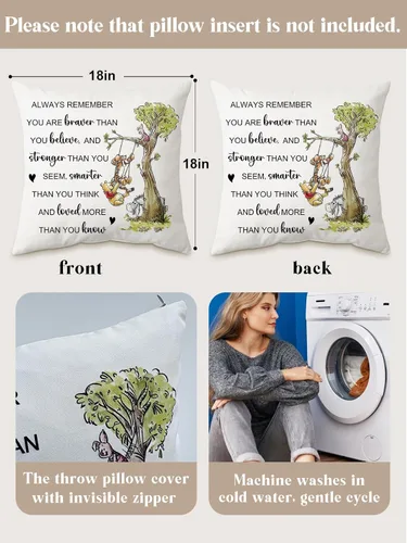 Miniatura 7 de Funda de almohada con texto en inglés "You're Braver Than You Believe" (You're Braver Than You Believe) - Funda de almohada cuadrada para sofá