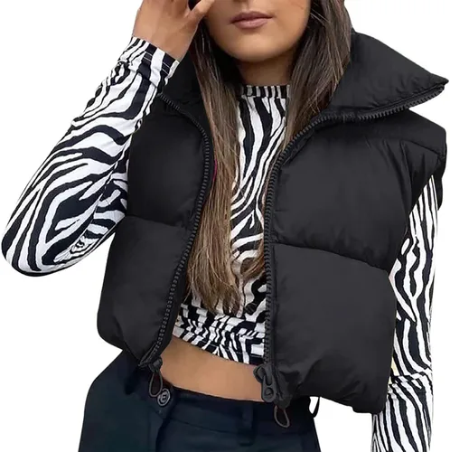 Miniatura 2 de Yuemengxuan Chaleco acolchado de algodón para mujer, sin mangas, chaleco corto Y2K, a la moda, acolchado, con botones, ropa de calle