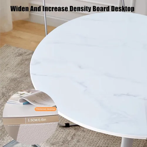 Miniatura 3 de HM&DX Mesa de comedor redonda con parte superior de mármol sintético y base de pedestal, moderna mesa de ocio para bar, mesa auxiliar de espacio