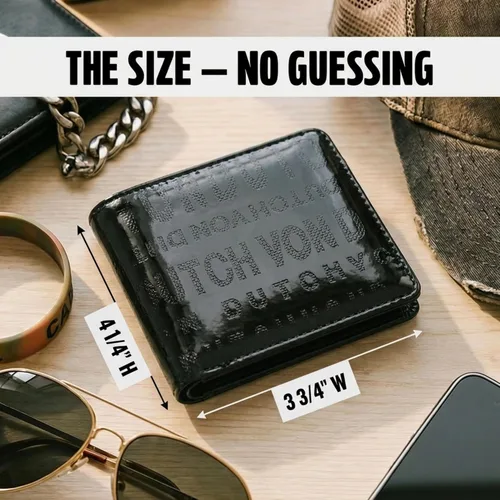 Miniatura 5 de Von Dutch Cartera biplegable, cuero vegano, diseño delgado unisex para hombres y mujeres, Negro, Cartera de guión de doble pliegue