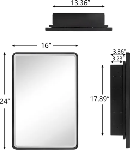 Miniatura 9 de TEHOME Botiquín de baño empotrado con marco de metal dorado cepillado con espejo rectangular redondeado con espejo biselado de 16 x 24 pulgadas