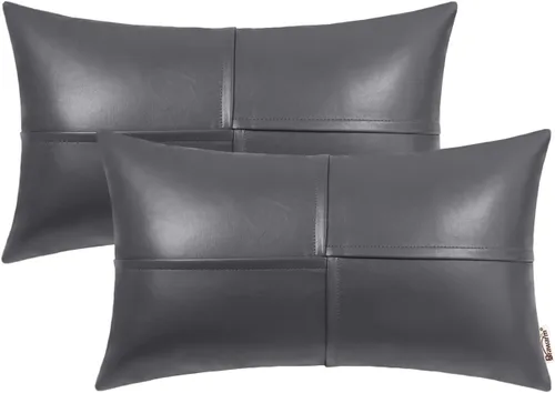 Miniatura 24 de BRAWARM Fundas de almohada de tiro de cuero sintético de 18 x 18 pulgadas, fundas de almohada de cuero marrón foca paquete de 2, almohadas Sello
