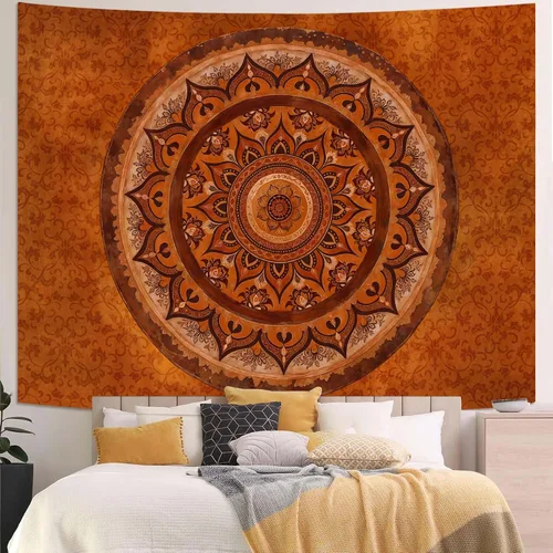 Miniatura 25 de Accnicc Tapiz bohemio con mandala floral para dormitorio, tapiz de pared con flores bohemias, pequeño, acuarela, azul, blanco, hippie, indio