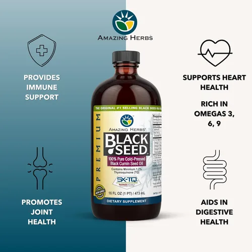Miniatura 2 de Amazing Herbs Aceite de semilla negra de alta calidad, sin gluten, sin OMG, prensado en frío, Nigella sativa ayuda a la salud digestiva, apoyo
