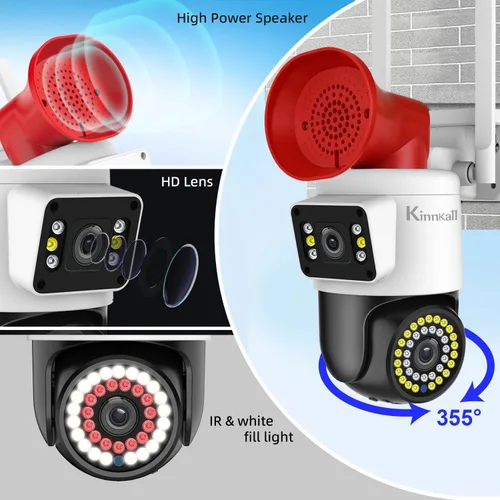 Miniatura 2 de Cámara de seguridad para exteriores de 4MP con doble lente y visión nocturna con foco de iluminación, seguimiento de movimiento con giro y Blanco