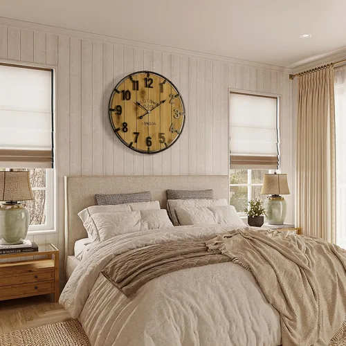 Miniatura 7 de Vantic Farmhouse - Reloj de pared decorativo extra grande de 24 pulgadas con círculo de metal, reloj de pared de madera de gran tamaño con número