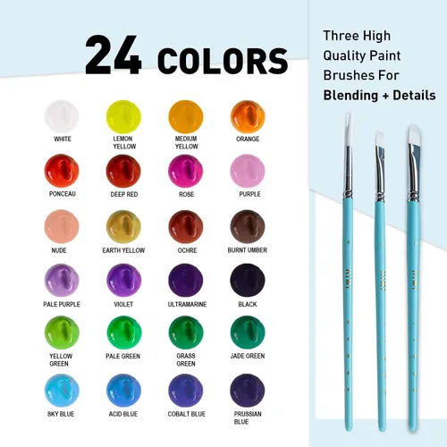 Miniatura 5 de HIMI - Juego de pinturas gouache con 3 pinceles de pintura, 24 colores, 1 onza (30 g) cada una, diseño de envase de gelatina, pintura no tóxica