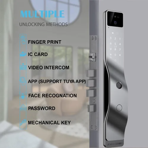 Miniatura 2 de Cerradura de puerta inteligente de reconocimiento facial 3D con cámara de 1080p, cerrojo de entrada sin llave con vena de palma, huella digital