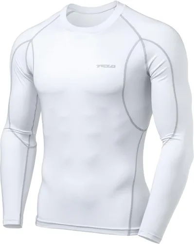 TSLA - Paquete de 1 o 3 camisas de compresión de manga larga FPU 50+ para hombre, camisa de entrenamiento atlético, protector de erupción para