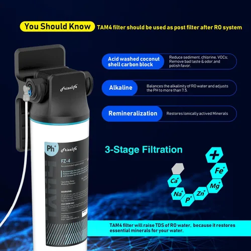 Miniatura 2 de Frizzlife TAM4 Filtro de agua en línea debajo del fregadero - Remineralización alcalina PH+, Certificado NSF/ANSI 42, Ajusta el sabor y el PH