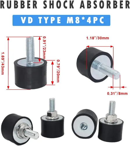 Miniatura 3 de Soportes de goma macho M8x23mm con tuercas de seguridad hembra, aisladores antivibración de 30x20mm, amortiguadores de choque para bombas de agua