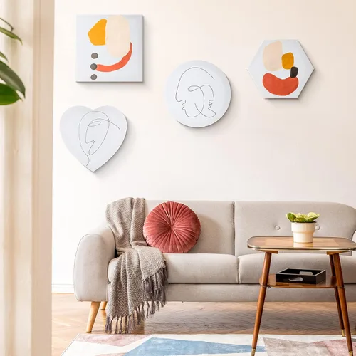 Miniatura 4 de Thenshop 24 lienzos estirados para pintar tableros de lienzo en blanco a granel, marco cuadrado redondo hexagonal en forma de corazón para niños