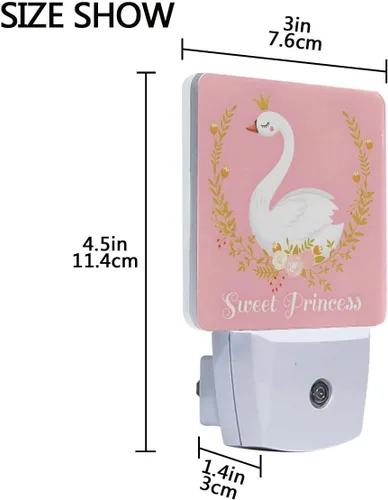 Miniatura 4 de Paquete de 2 lámparas LED de luz nocturna enchufables con impresión de princesa cisne con sensor de atardecer a amanecer para dormitorio, baño