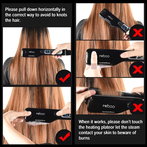 Miniatura 7 de Plancha de pelo con vapor, plancha plana de vapor de cerámica Nano Titanium profesional con peine extraíble+LCD digital+temperatura ajustable de 5