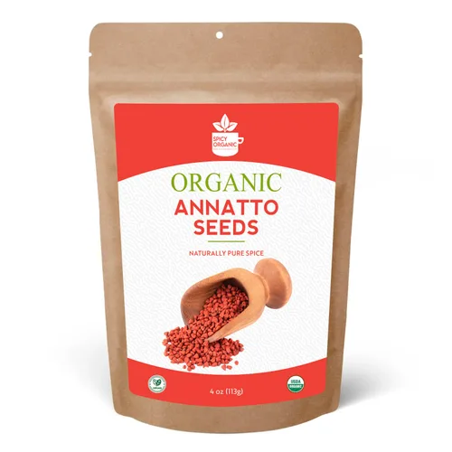 SPICY ORGANIC Semillas de Annatto Enteras 4 Oz. – Certificadas por el USDA como Orgánicas - Especia y Condimento de Semillas de Achiote Naturales
