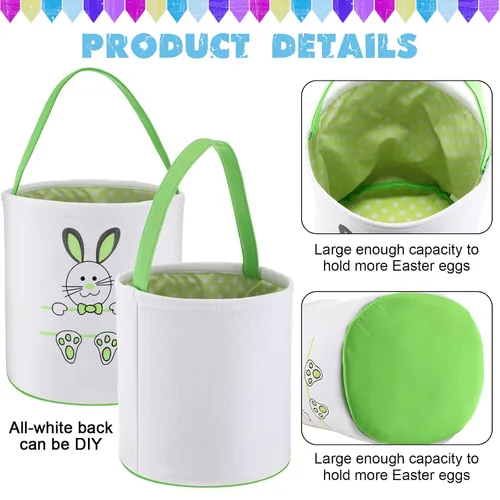 Miniatura 3 de 4 unidades de cesta de conejo de Pascua para niños, bolsas de tela de algodón, vacías personalizadas, cesta de huevos de caramelo, cubos