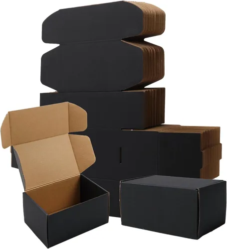 BIOBROWN Cajas de cartón corrugado de 6 x 4 x 3 pulgadas, paquete de 50 cajas pequeñas para embalaje, cajas de envío para pequeñas empresas, negras
