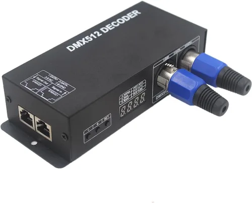 JOYLIT Controlador de decodificador LED DMX512 4 canales 4X4A 192W Pantalla digital DC 12V-24V para RGBW 5050 3528 Luz de tira LED