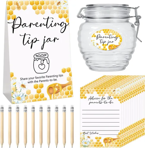 Miniatura 12 de Roowest Tarjetas de consejos de Baby Shower para bebé para nuevos padres - Cartel de frasco de propinas para nuevos padres, 60 tarjetas de consejos